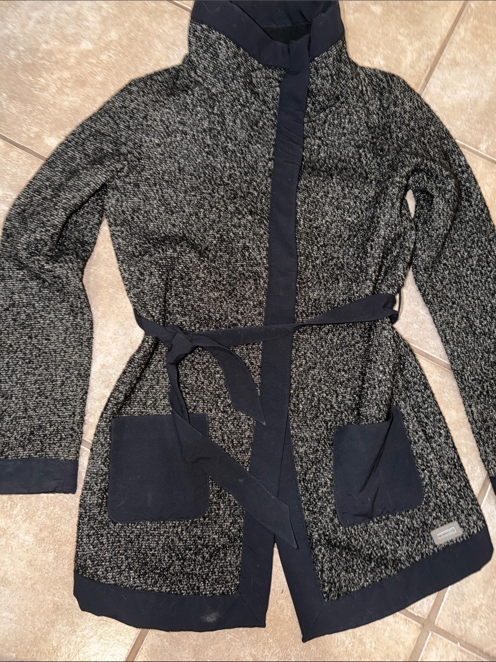 Merrell Black and Gray Knit Belted Jacket